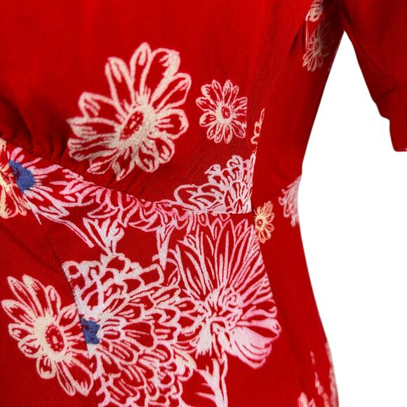 FREE PEOPLE Blue Hawaii Floral Mini Dress Cherry Red Flowers Women's Size XS - Picture 6 of 12